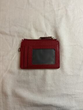 Carr Ken Card Holder Women Red Pebbled Leather Zip Coin Wallet ID Case
